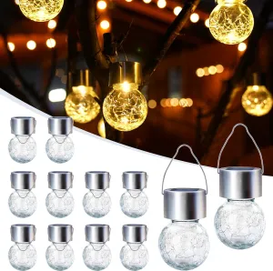 12 Pack Solar Outdoor Lights, Solar Hanging Lights for Christmas Decoration-Cracked Glass Solar Lights Outdoor Waterproof for Garden, Yard, Fence, Tree(Warm White)