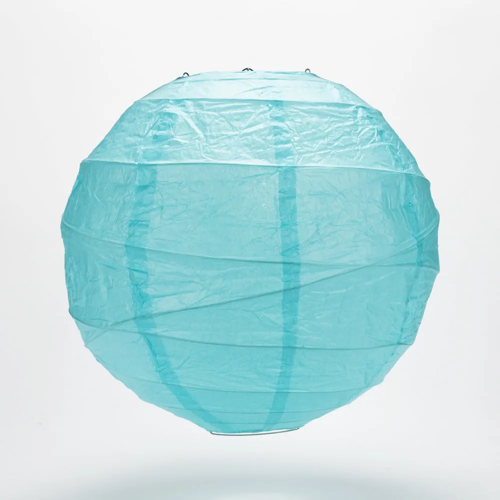 12" Baby Blue Round Paper Lantern, Crisscross Ribbing, Hanging Decoration