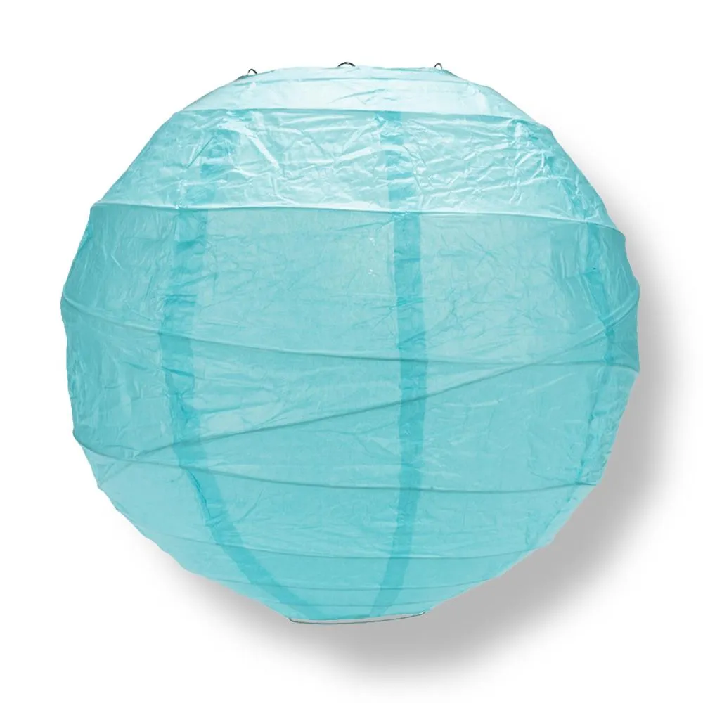 12" Baby Blue Round Paper Lantern, Crisscross Ribbing, Hanging Decoration