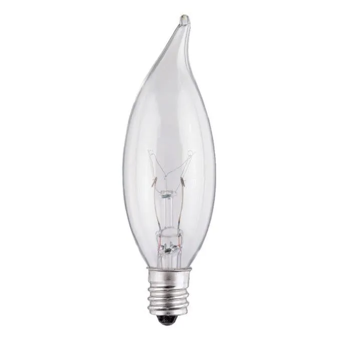 25 Watt CA8 Flame Tip Incandescent Clear E12 (Candelabra) Base, 120 Volt, Box