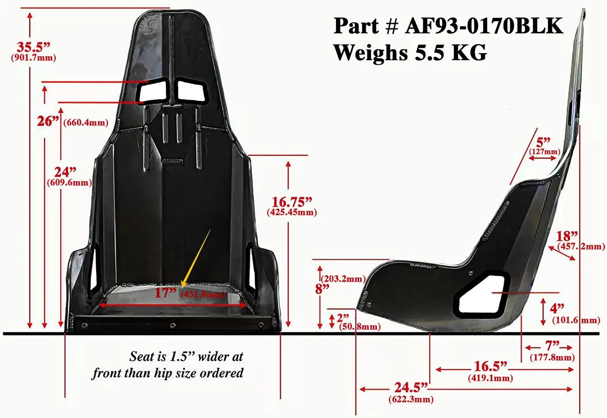 Aeroflow Pro Street Drag 17" Aluminium Race Seat, Black Finish (AF93-0170BLK)