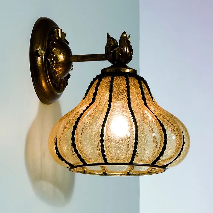 Antiqued Amber Venetian Glass Wall Lantern