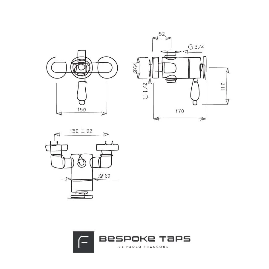 BTS3 Exposed thermostatic column shower with hand shower & bath filler