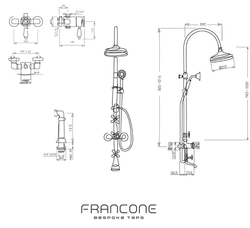 BTS3D Exposed deck mounted thermostatic column shower with hand shower & bath filler