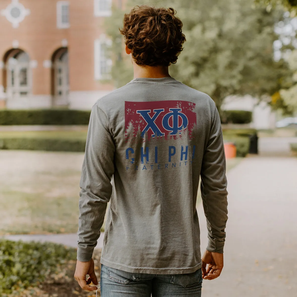 Chi Phi Gray Comfort Colors Flag Long Sleeve Pocket Tee