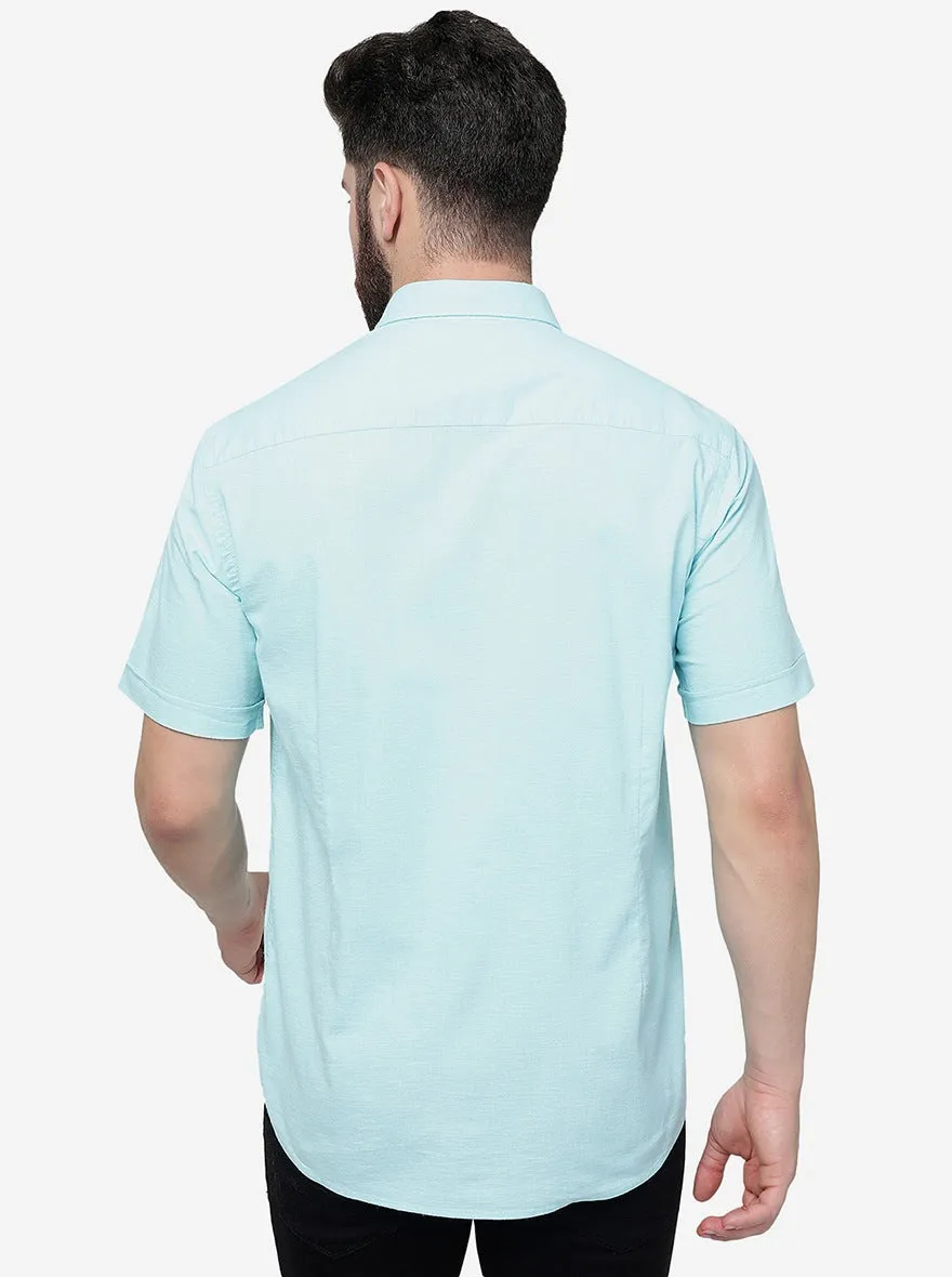 Firozi Solid Slim Fit Semi Casual Shirt | JadeBlue