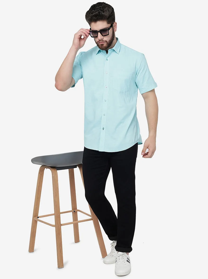 Firozi Solid Slim Fit Semi Casual Shirt | JadeBlue