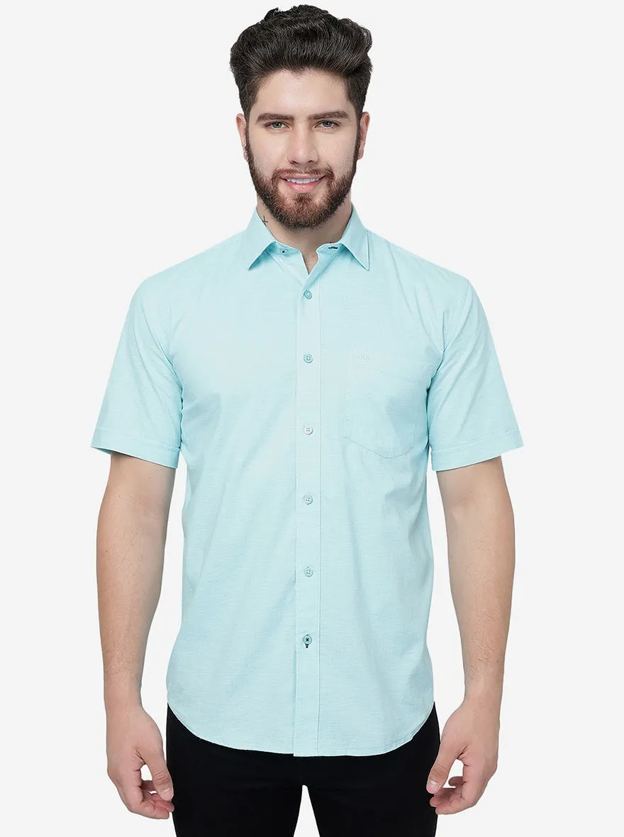 Firozi Solid Slim Fit Semi Casual Shirt | JadeBlue