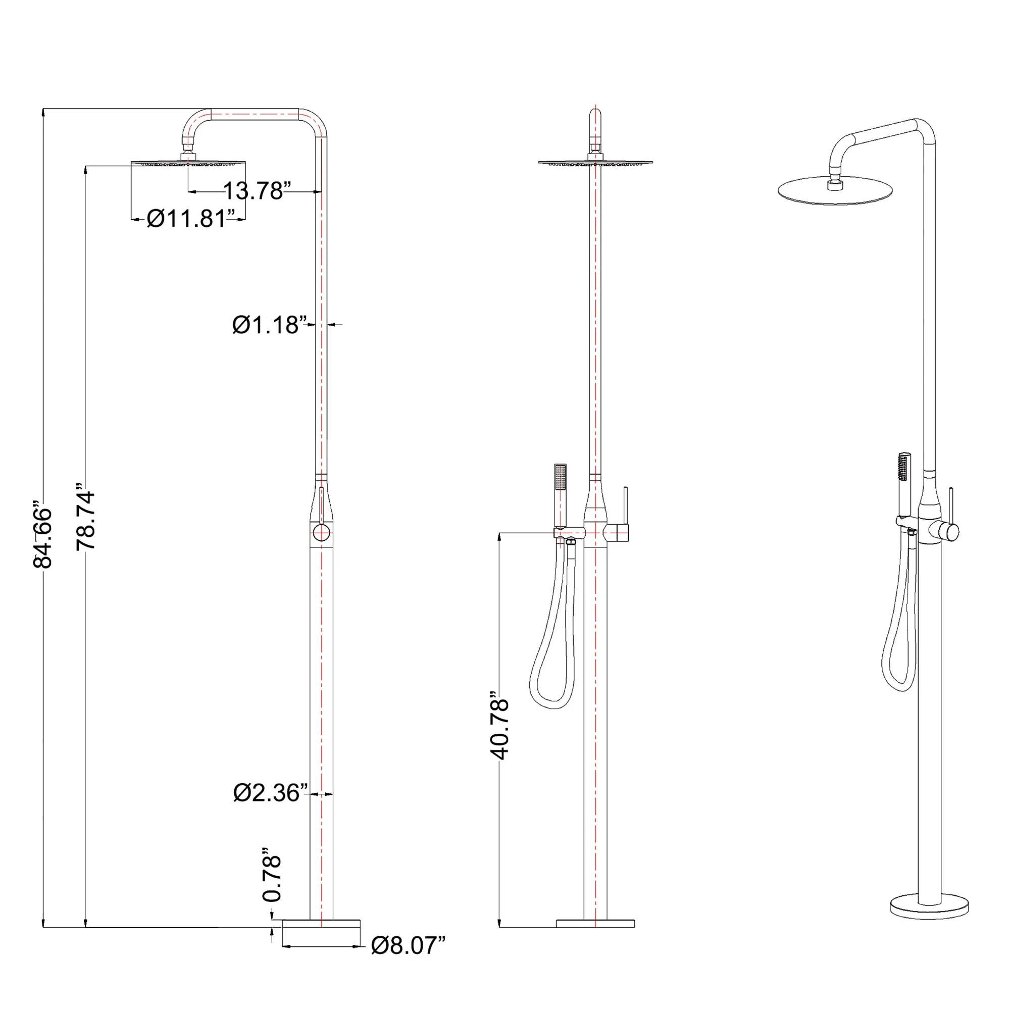 Freestanding Outdoor Shower Outside Shower Kit for Backyard Garden Pool Beach JK0160