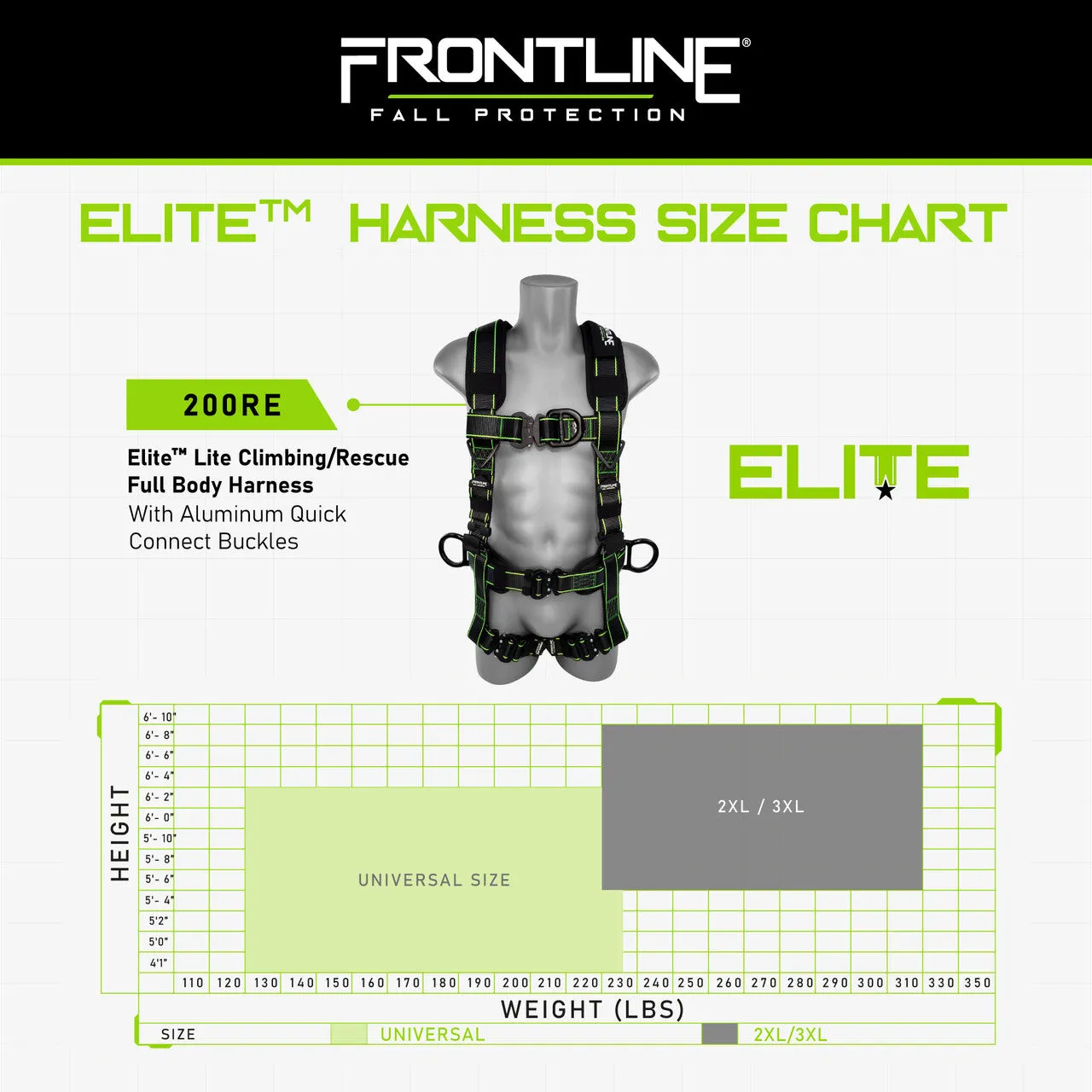 Frontline 200RE Elite Lite Climbing/Rescue Full Body Harness with Aluminum Quick Connect Buckles Universal