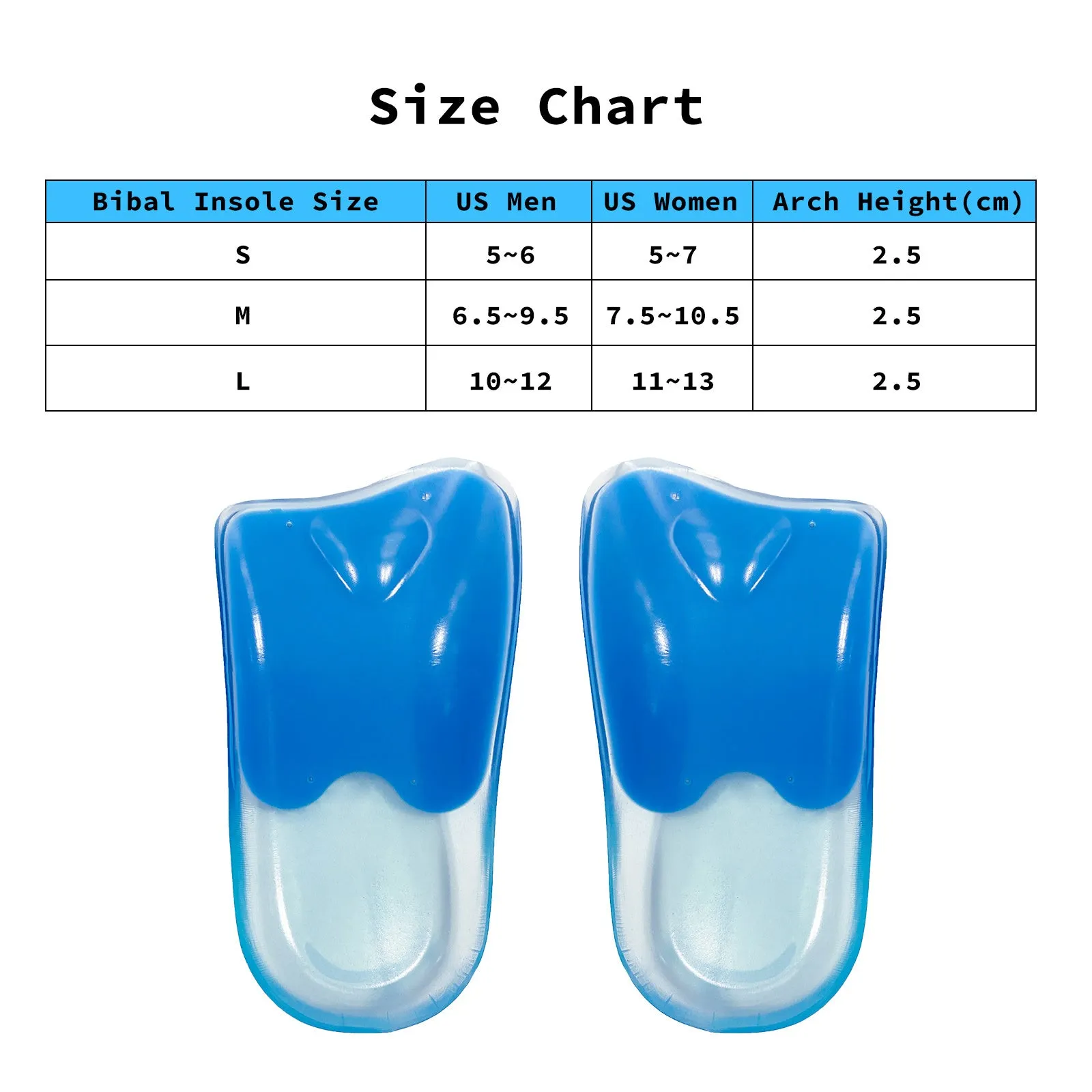 Gel Arch Support Half Insoles Shoe Inserts, 2X Pair M Size