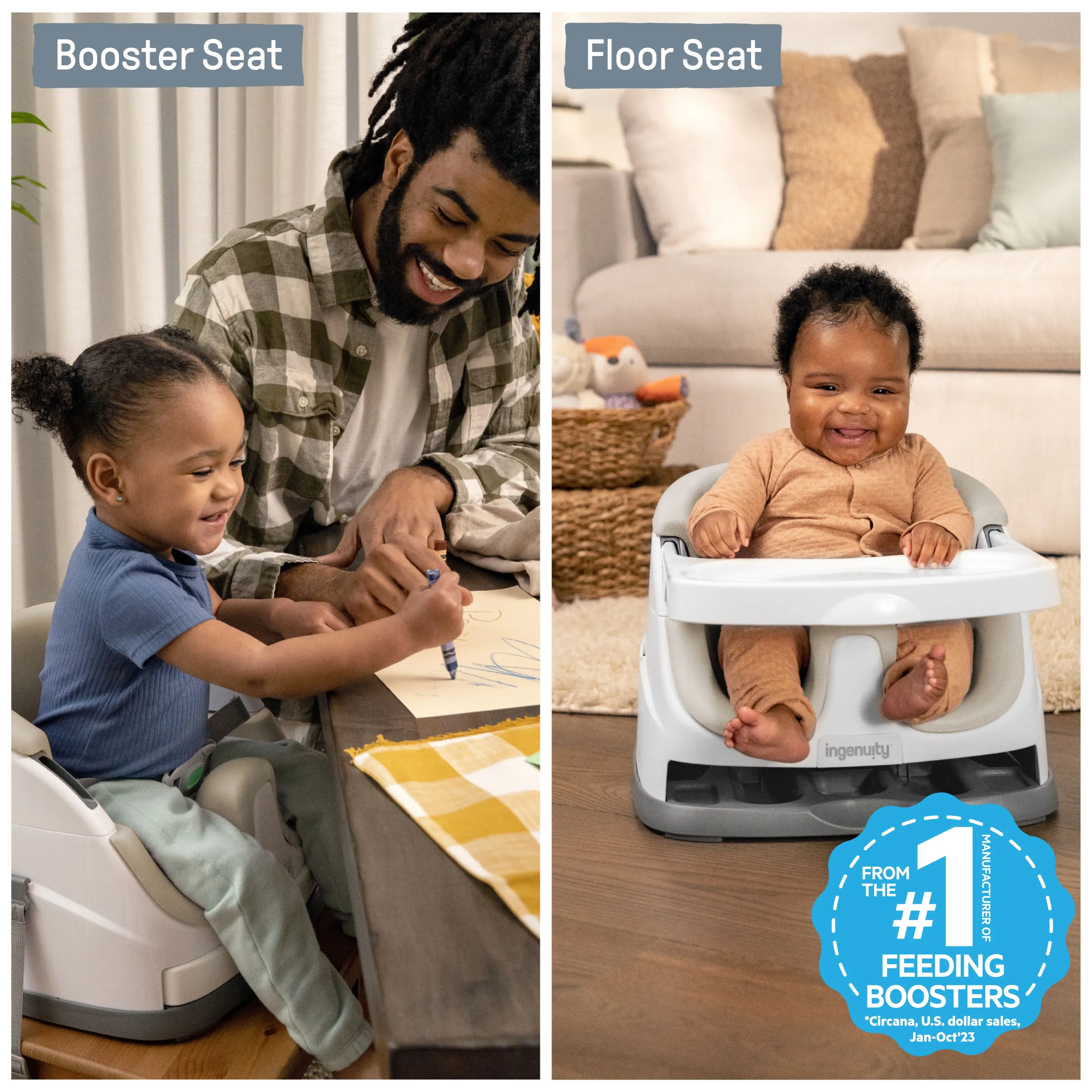 Ingenuity Baby Base 2-in-1 Booster Feeding and Floor Seat, Cashmere