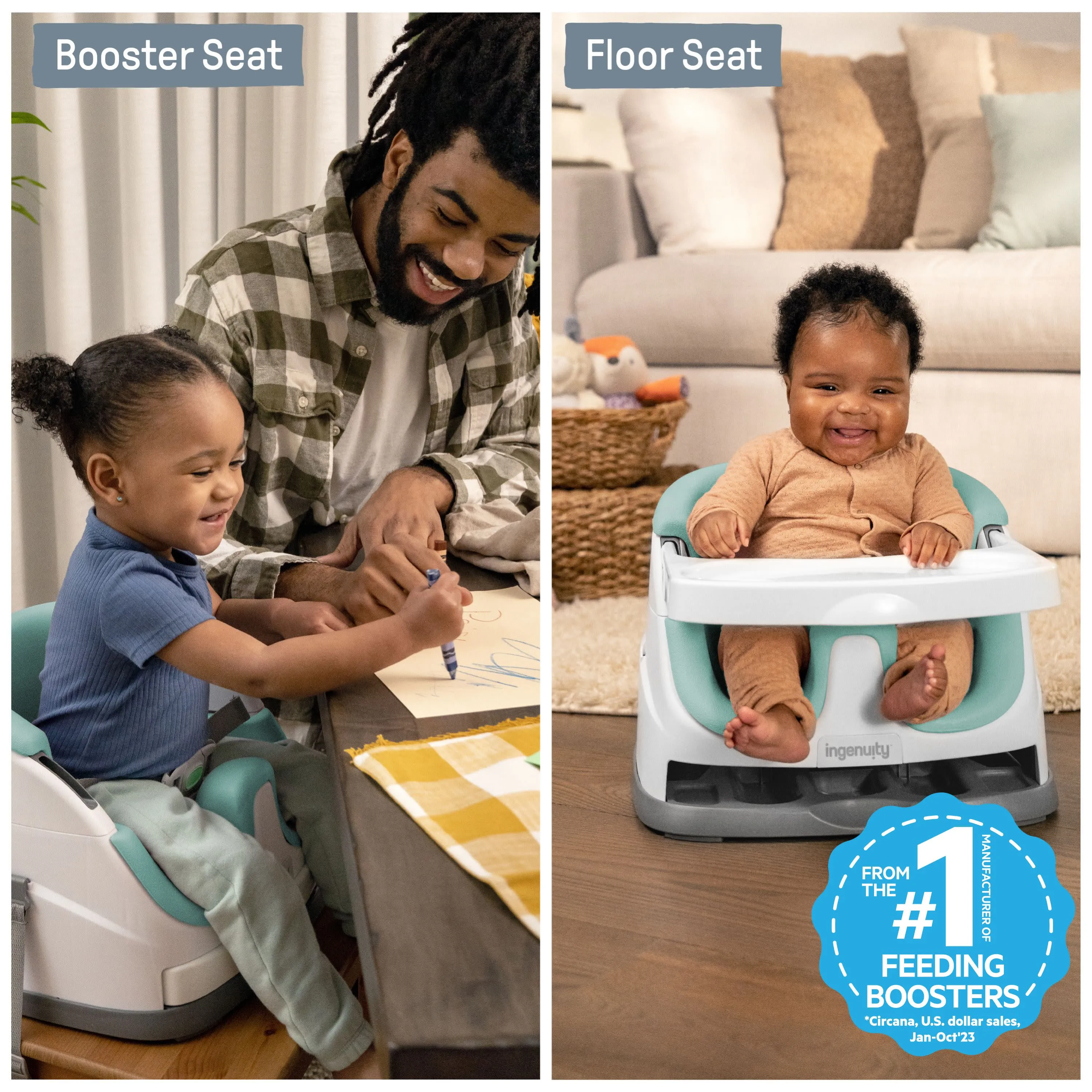 Ingenuity Baby Base 2-in-1 Booster Feeding and Floor Seat, Mist