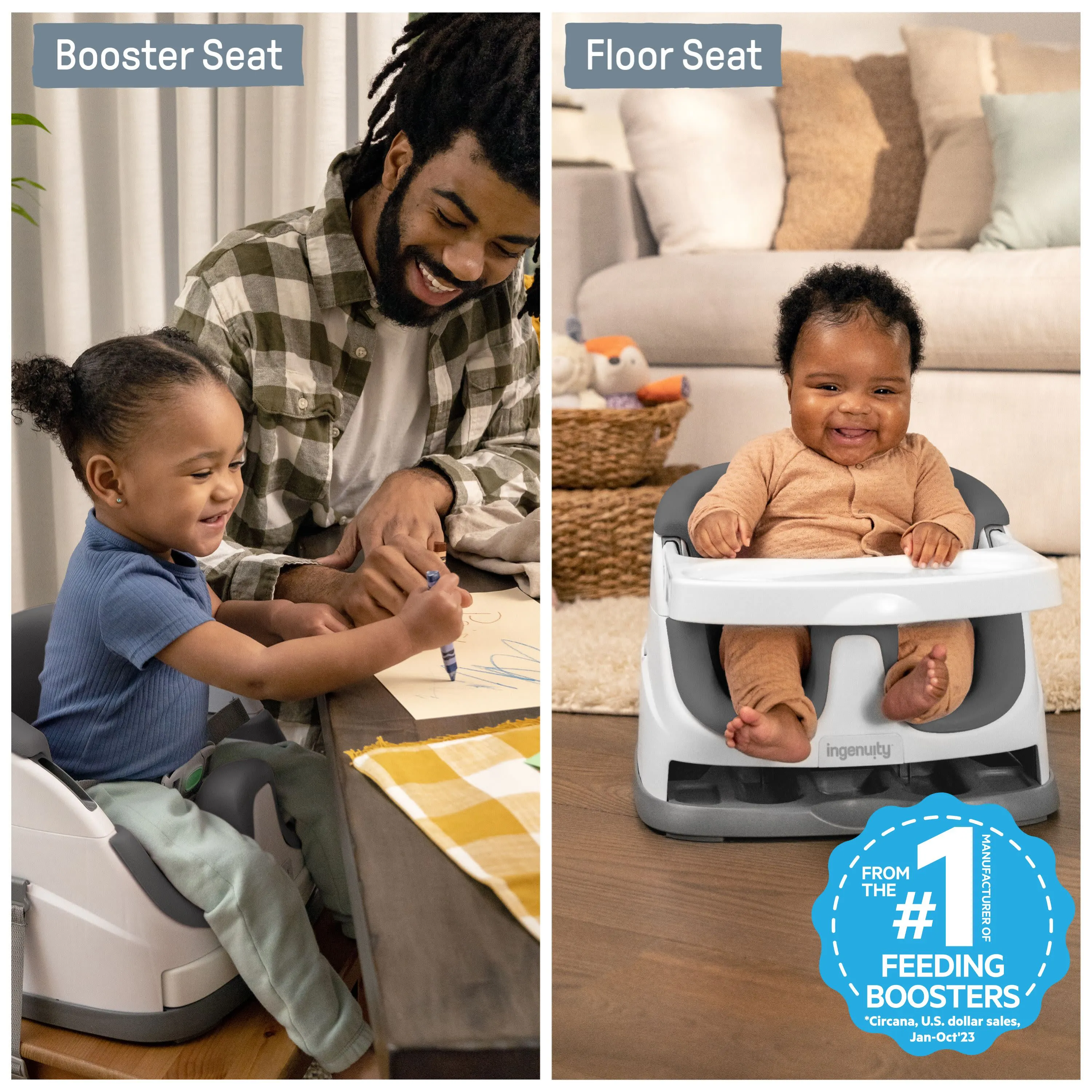 Ingenuity Baby Base 2-in-1 Booster Feeding and Floor Seat, Slate