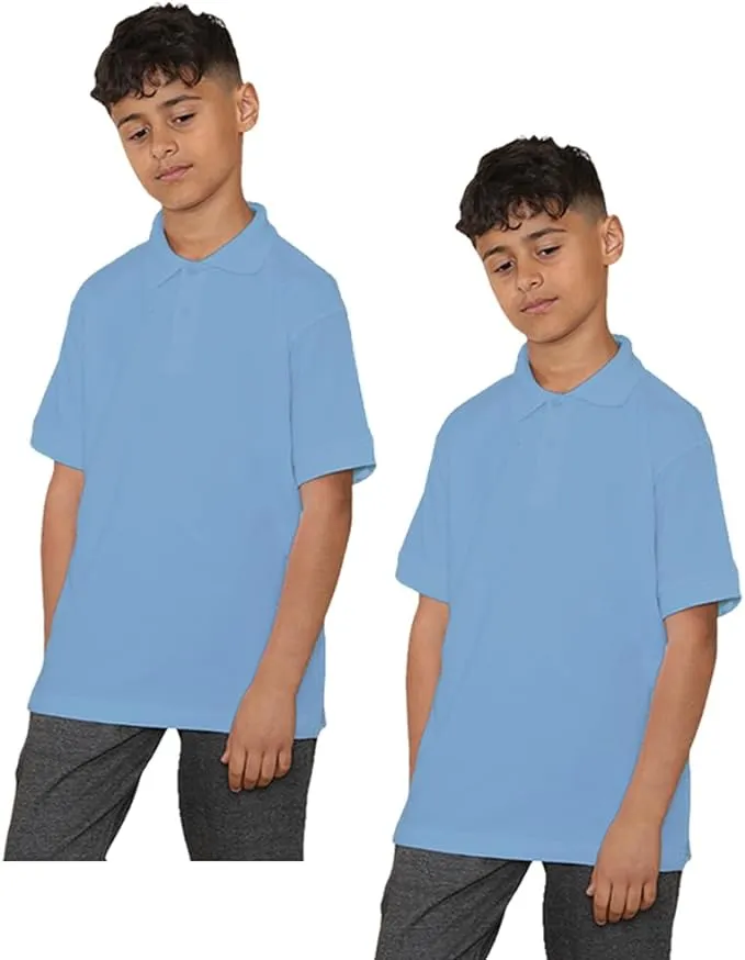 KHIM Unisex Polo Short Sleeve Polycotton Boys Girls School Uniform Plain Half Sleeve Shirts Sports Wear Indoor Outdoor Pack of 2 Age 2-14 years