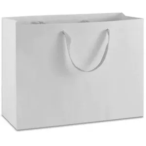 Manhattan Grosgrain Handle Shopping Bags-White- 16.0 x 6.0 x 12.0