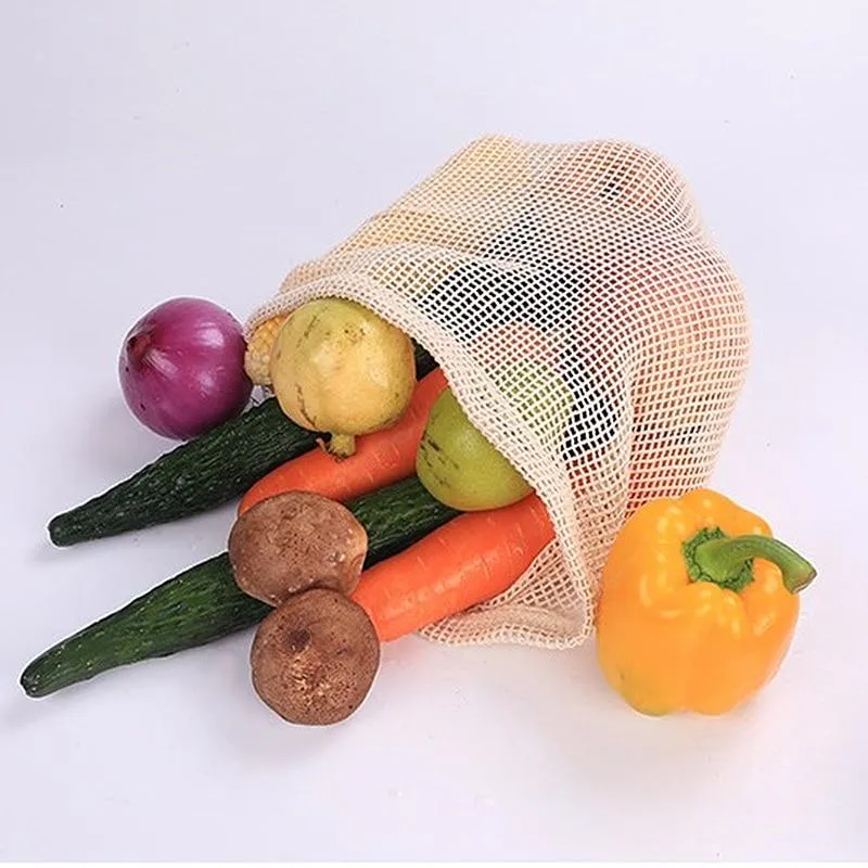 Multipurpose Reusable Cotton Mesh Vegetable Fruit Drawstring Storage Bags