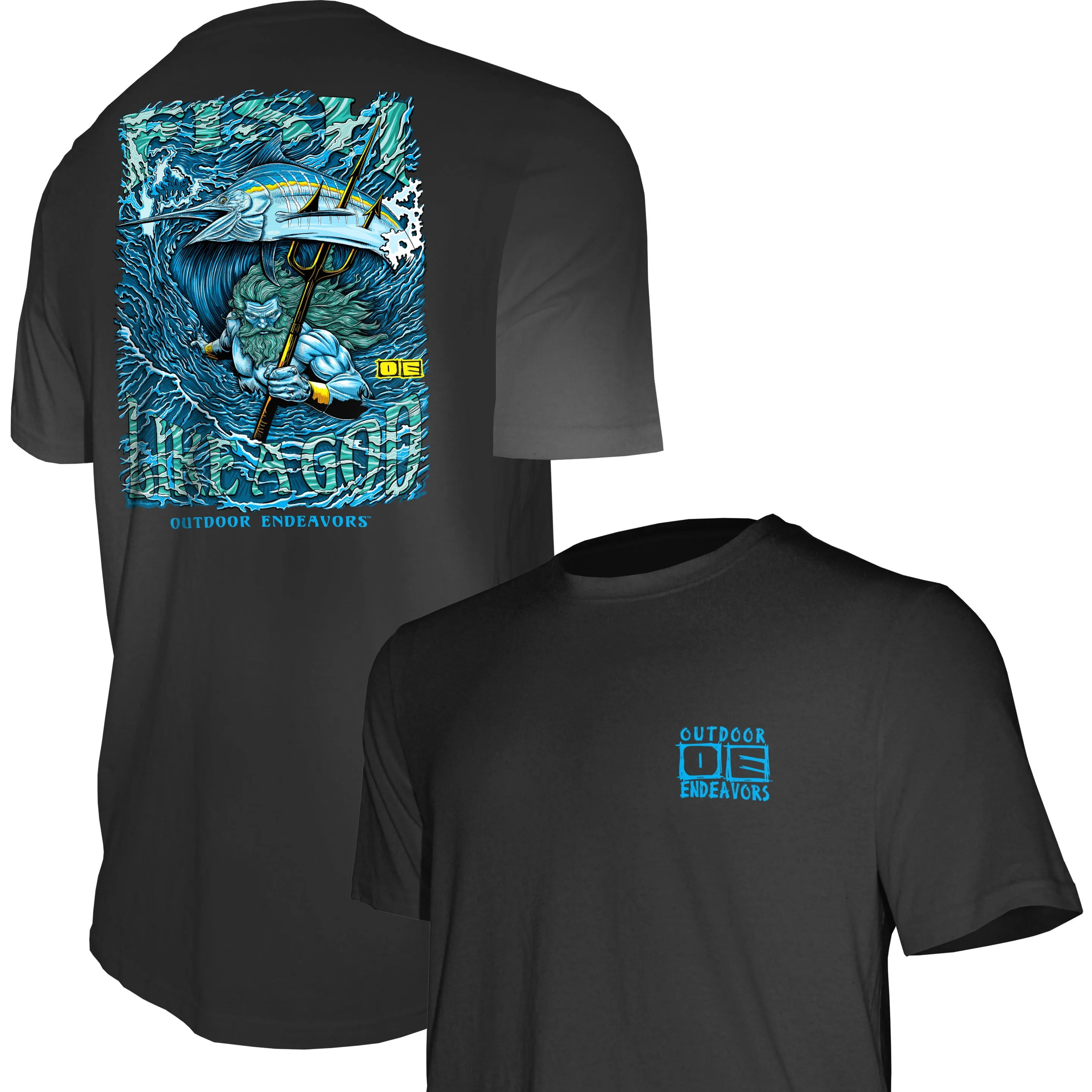 Outdoor Endeavors - American Made Back Graphic Tee - Fish Like a God - Poseidon