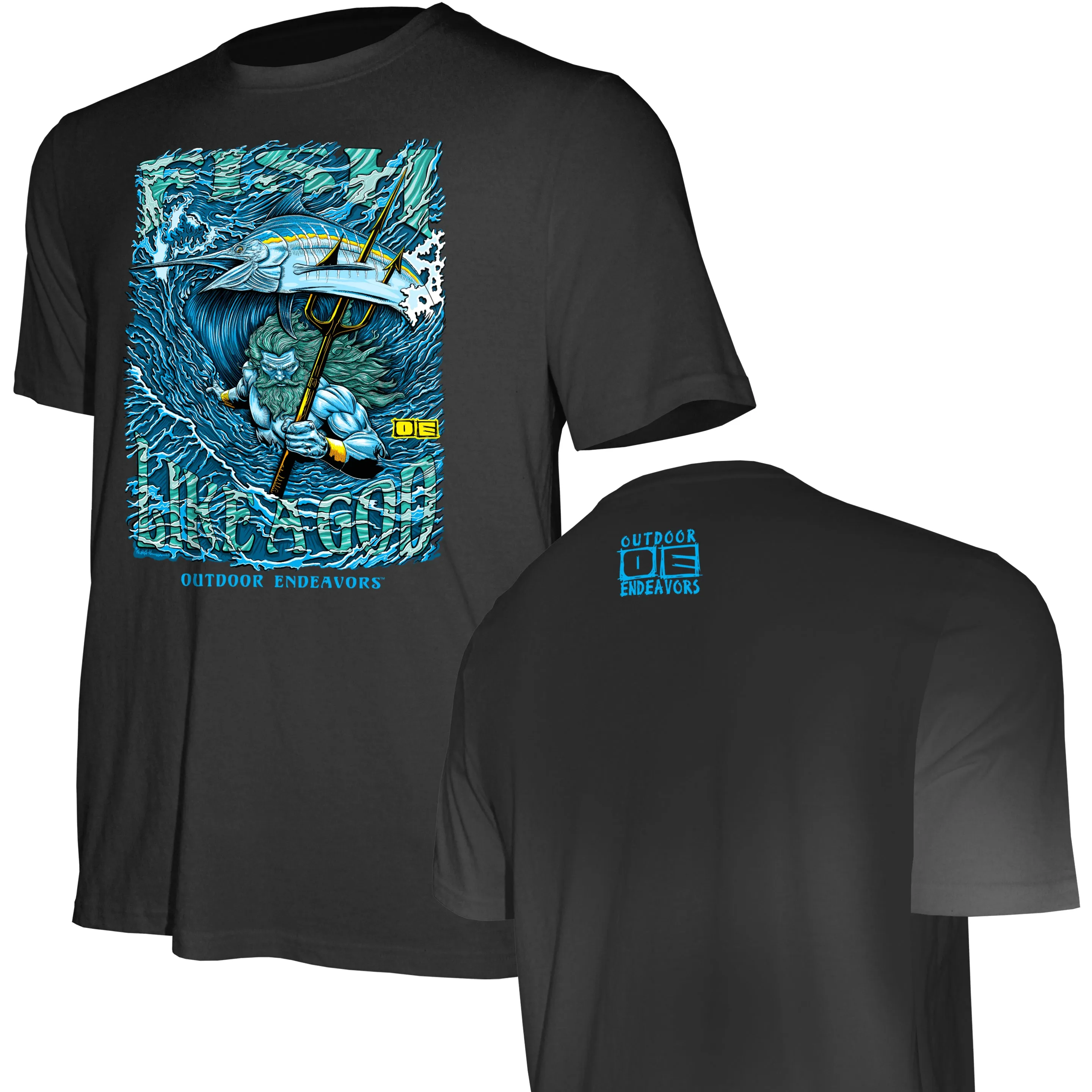 Outdoor Endeavors - American Made Front Graphic Tee - Fish Like a God - Poseidon