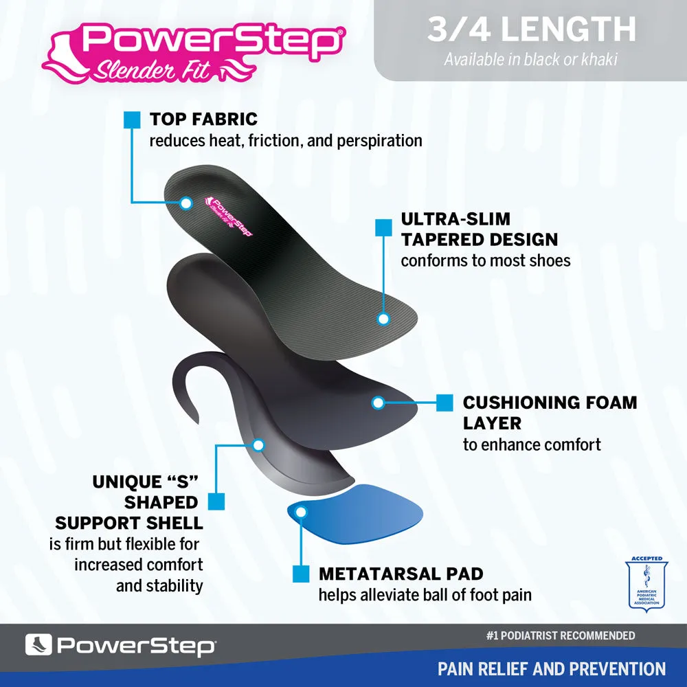 PowerStep SlenderFit 3/4 Insoles | Arch Support Shoe Insert for High Heels