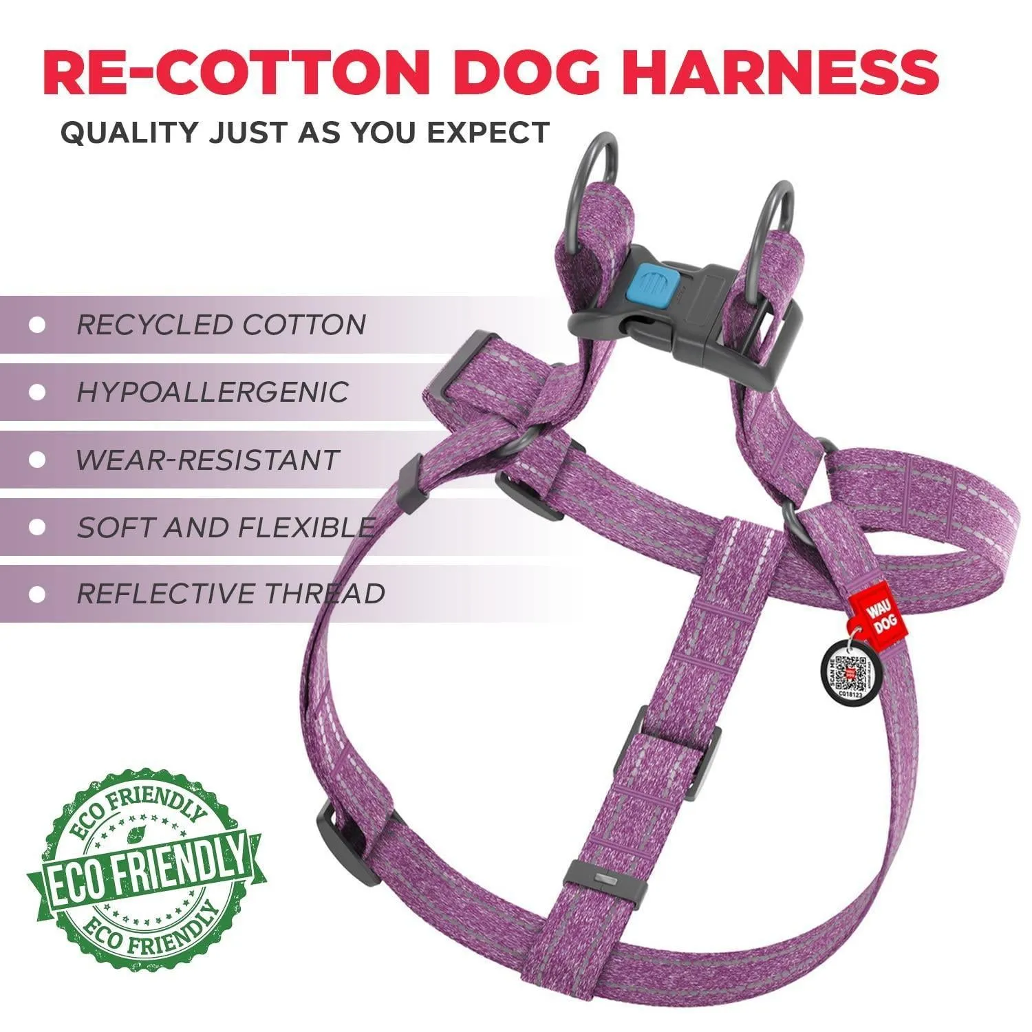 Purple Cotton Dog Harness Eco Friendly for Large Dogs L Size 2735 inch