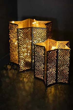 Set Of 2 Black & Gold Star Lanterns