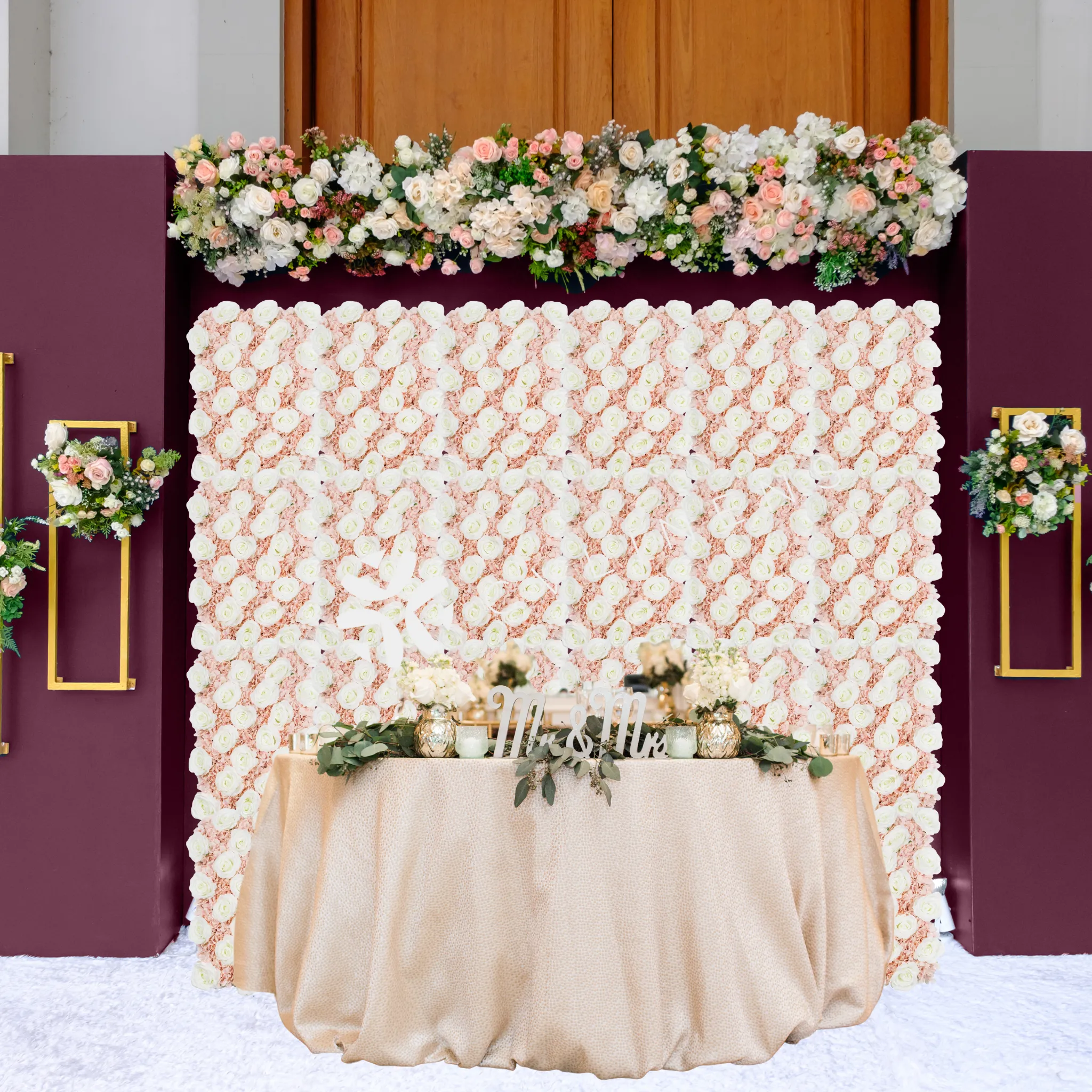 Silk Hydrangeas Flower Wall Backdrop Panel - Red