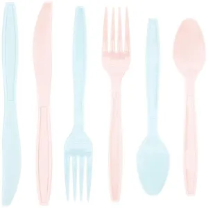 Sparkle and Bash Plastic Party Cutlery for Gender Reveal (96 Count), Light Pink and Blue