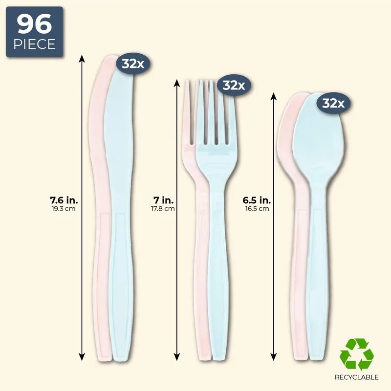 Sparkle and Bash Plastic Party Cutlery for Gender Reveal (96 Count), Light Pink and Blue