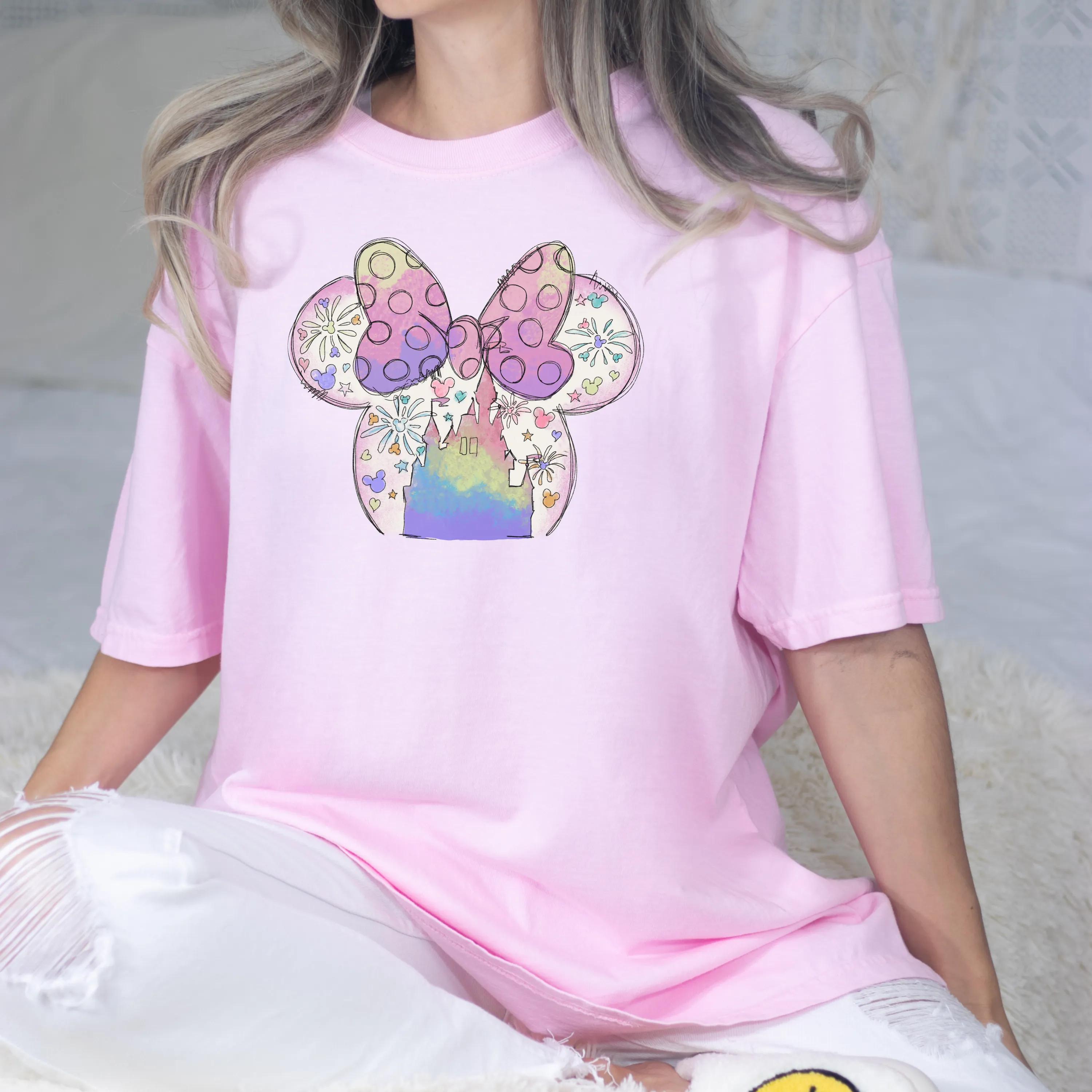 Watercolor Magical Castle with Bow Shirt for Women