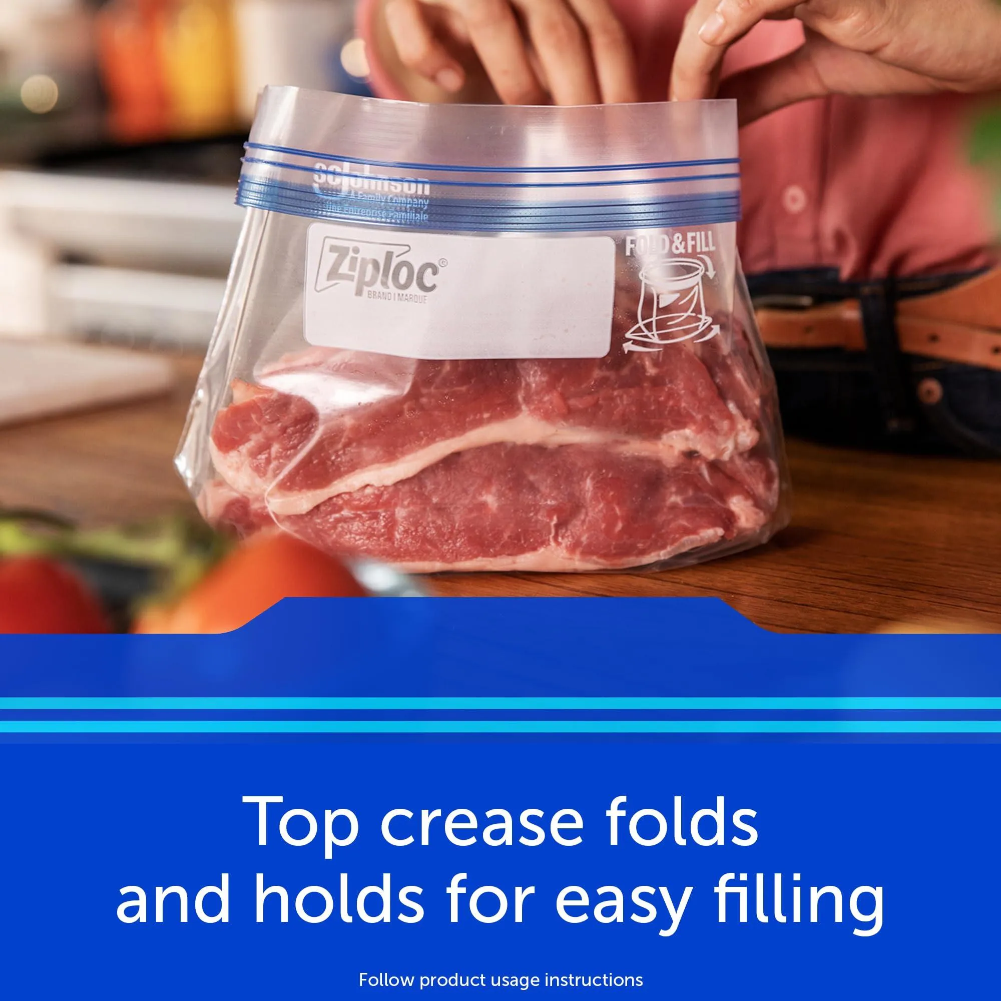 Ziploc Large Food Storage Freezer Bags, Grip 'n Seal Technology for Easier Grip, 60 Count.